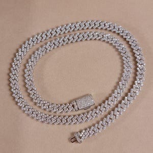8mm VVS Moissanite Diamond Prong Link Chain 925 Sterling Silver Rhodium VVS1 Cuban Link Necklace Hip Hop Jewelry Passes Diamond Tester