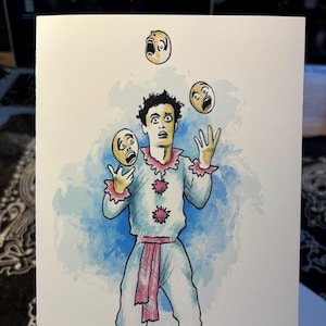 Circusjongleur 5 x 7 wenskaart blanco van binnen, ideaal voor het verspreiden van vrolijkheid met vrienden, familie, echtgenoot, vrouw en geliefde