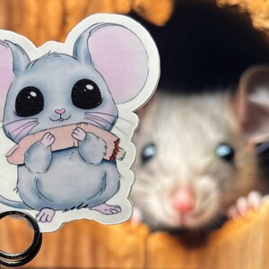 Adesivo de animal fofo, rato pastel com dedo, decalque recortado, perfeito para laptop, caderno, garrafa de água, diário, scrapbook, kindle, telefone colecionador