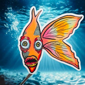 Lot de 2 autocollants poissons résistants à l'eau et aux rayures pour cartes de voeux, agenda de carnet de croquis, collage pour ordinateur portable