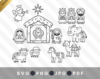 Joli style kawaii de la crèche à colorier | 15 motifs linéaires | Clipart PNG SVG pour machines de découpe | Icônes UX
