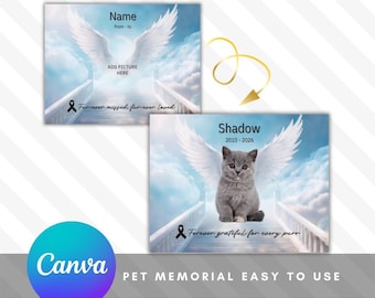 pour animal de compagnie commémoratif sur toile | Photo et texte modifiables | Monument commémoratif du pont arc-en-ciel à imprimer | modifier en quelques minutes | Chien Chat Oiseau et autres meilleurs amis