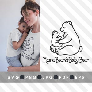 Mamãe Ursa e Bebê Urso se Abraçando em Arquivo SVG PNG | Desenho da família dos ursos | Desenho do urso de vinil para capinar | Arquivo SVG PNG para o Dia das Mães | Urso Cricut