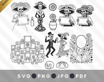 Lot de cliparts Le Jour des Morts | Sugar Skulls, Catrinas, Ofrenda, Memorial (fichiers numériques)