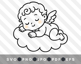 Personalized Baby Angel Memorial | Sleeping Cherub Line Art (Digital Download)