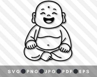 Dessin au trait bébé Bouddha qui rit | Clipart kawaii (téléchargement numérique)