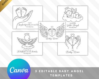Lot commémoratif bébé ange | Modèle de toile modifiable | 5 modèles prêts à l'emploi | Imprimables sur la perte de bébé