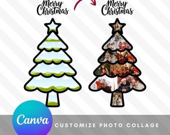 Customize XMAS tree photo collage card | digital CANVA template | for printings, XMAS cards and more