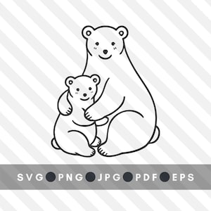 Mamãe Ursa e Bebê Urso se Abraçando SVG PNG | Desenho da família dos ursos | Desenho do urso de vinil para capinar | Arquivo SVG PNG para o Dia das Mães | Urso Cricut