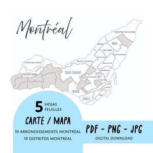 Carte éducative de Montréal à imprimer | Apprends les 19 arrondissements | PDF à colorier ou à afficher