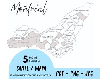 Carte éducative de Montréal à imprimer | Apprends les 19 arrondissements | PDF à colorier ou à afficher