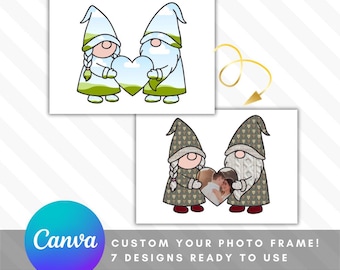 Gnomes Heart Digital Photo Frame | 7 nordic inspired designs ready to use | Canva template | printable memories