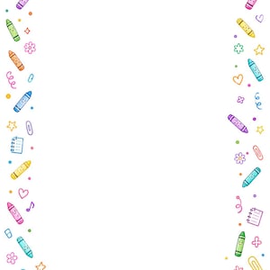 16 Crayon Border Clipart, Printable Classroom Paper JPG, Back To School,  A4 Page, Teacher Worksheet Frames, School Digital Download Kit