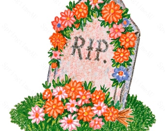 16 Halloween Tombstone Clipart, Vintage Pastel Crayon Grave Cemetery JPG, Sublimation Sticker Card Making, Digital Download