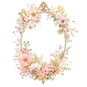 16 Floral Wedding Crest Clipart, Gold Ornate Frame, Victorian Frame, Printable Watercolor,High-Quality JPGs, Paper Craft, Junk Journal