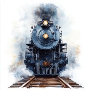 18 Vintage Train Clipart, Steam Locomotive, Christmas Train, Antique Train, Printable Watercolor, High-Quality JPGs, PaperCraft,Junk Journal