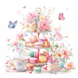 20 Clipart di "English Garden Tea Party", Shabby Chic, Acquerello stampabile, JPG di alta qualità, Carta da regalo, Diario di scarto, Download digitale