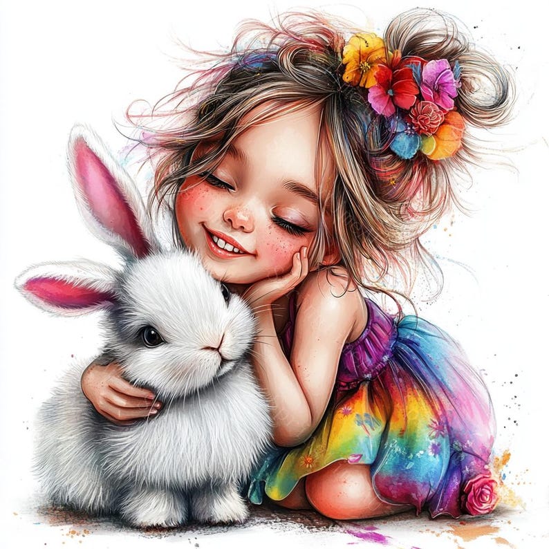 14 Quirky Girl With Bunny Clipart, Bunny Lover Girl, Cute Baby Girl ...