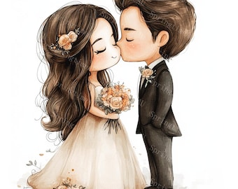20 Cute Wedding Couple Clipart, Wedding Invitation, Bride and Groom, Printable Watercolor, High-Quality PNG/JPGs, Paper Craft, Junk Journal