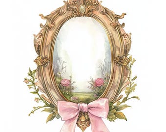 16 Vintage Floral Mirror Clipart, Magic Mirror Clipart, Coquette Mirror, Printable Watercolor,High-Quality JPGs, Paper Craft, Junk Journal