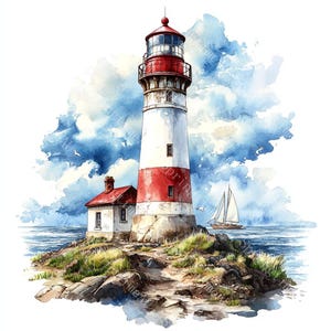 16 Vintage Lighthouse Clipart, Nautical Clipart, Ocean Clipart, Printable Watercolor, High-Quality JPGs, Paper Craft, Junk Journal