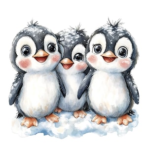 18 Cute Penguin Clipart, Adorable Baby Penguin, Arctic Animal,Nursery Decor,Printable Watercolor,High-Quality JPGs, Papercraft, Junk Journal