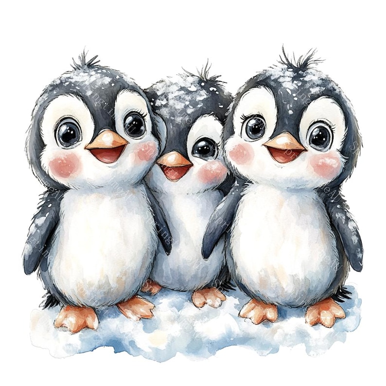 18 Cute Penguin Clipart, Adorable Baby Penguin, Arctic Animal,Nursery Decor,Printable Watercolor,High-Quality JPGs, Papercraft, Junk Journal