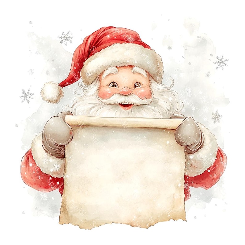 20 Santa Holding Blank Scroll Clipart, Christmas Card, Printable ...