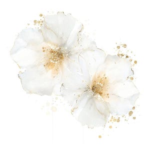 16 Abstract White Flowers Clipart, White and Gold Flower, Flowers Print, Printable Watercolor, High-Quality JPGs, PaperCraft, Junk Journal