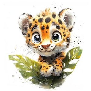 16 Quirky Funny Leopard Clipart, Cute Leopards Clipart, Cartoon Leopards, Printable Watercolor, High-Quality JPGs, Paper Craft, Junk Journal