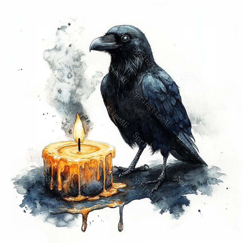 20 Black Raven Clipart, Halloween Crow, Halloween clipart, Printable Watercolor,High-Quality JPGs, Papercraft, Junk Journal,Digital Download