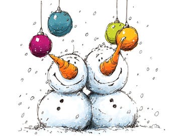 20 Funny Snowman Clipart, Christmas Character, Cute Cartoon Snowman, Printable Watercolor, High-Quality JPGs, Paper Craft, Junk Journal