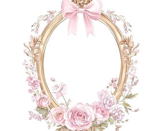16 Floral Wedding Crest Clipart, Gold Ornate Frame, Victorian Frame, Printable Watercolor,High-Quality PNG/JPGs, Paper Craft, Junk Journal