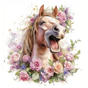 16 Floral Horse Clipart, Horses Floral Flowers Animal Clipart, Flower Horse, Printable Watercolor,High-Quality JPGs,Paper Craft,Junk Journal