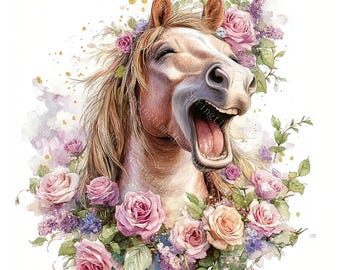 16 Floral Horse Clipart, Horses Floral Flowers Animal Clipart, Flower Horse, Printable Watercolor,High-Quality JPGs,Paper Craft,Junk Journal