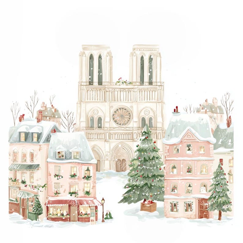 20 Christmas in Paris Clipart, Cute Paris Clipart, Paris Travel Art, Printable Watercolor,High-Quality JPGs, Papercraft, Junk Journal