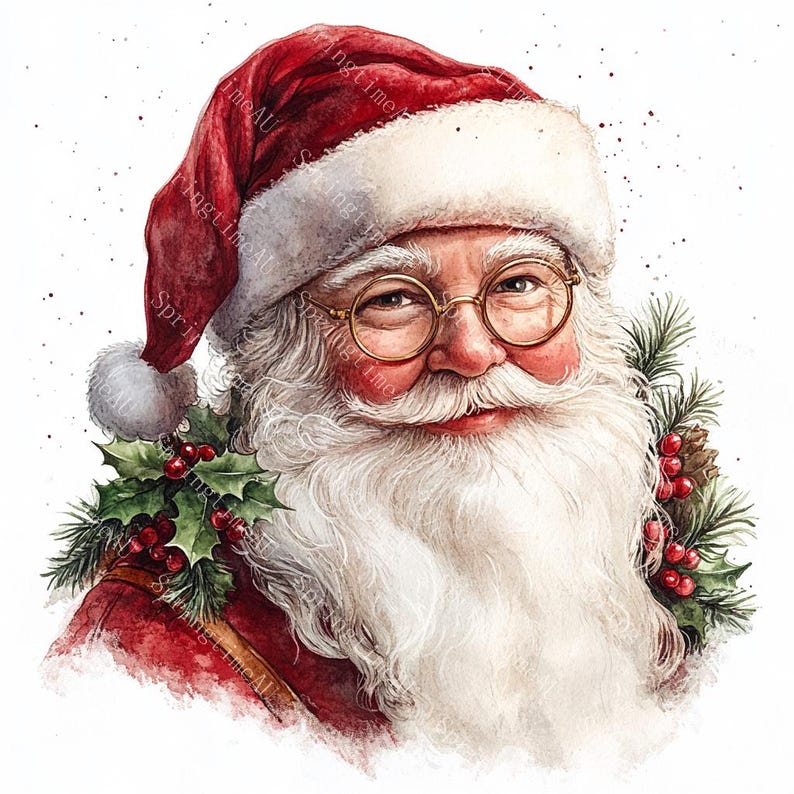 20 Santa Claus Clipart, Christmas Santa Clipart, Christmas Card, Printable Watercolor, High-Quality JPGs, Paper Craft, Junk Journal