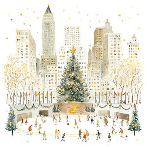22 Jul i New York Clipart, Söt New York, Vinter Snöigt New York, Utskrivbar Akvarell, Högkvalitativa JPG-bilder, Papperspyssel, Skräpjournal