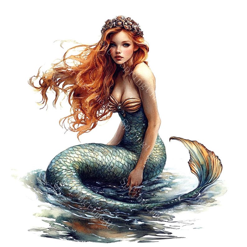 18 Watercolor Mermaid Clipart, Mermaid Tail, Fantasy Animal, Printable Watercolor, High-Quality JPGs, Paper Craft, Junk Journal