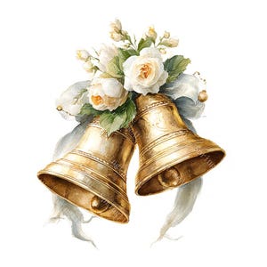 20 clipart de sinos florais, sinos de casamento, sino vintage, sino de Natal, aquarela para impressão, JPGs de alta qualidade, PaperCraft, diário de sucata