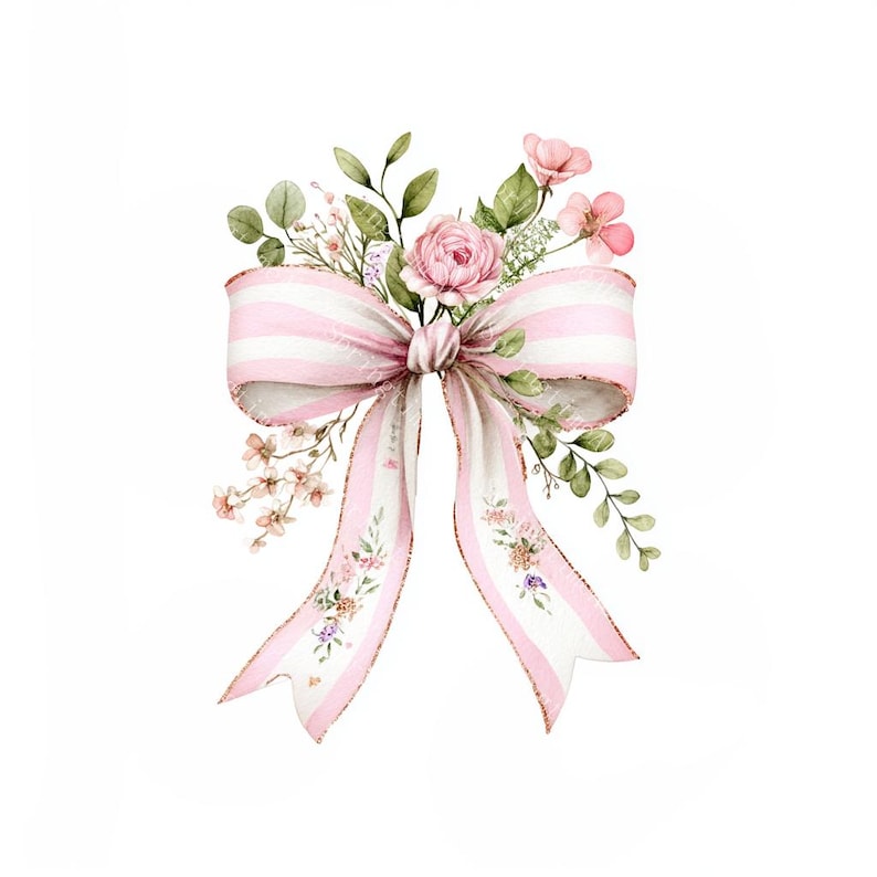 16 Pink Coquette Ribbon Bow Clipart, Wedding Flower, Printable Watercolor,High-Quality JPGs, Paper Craft, Junk Journal, Digital Download