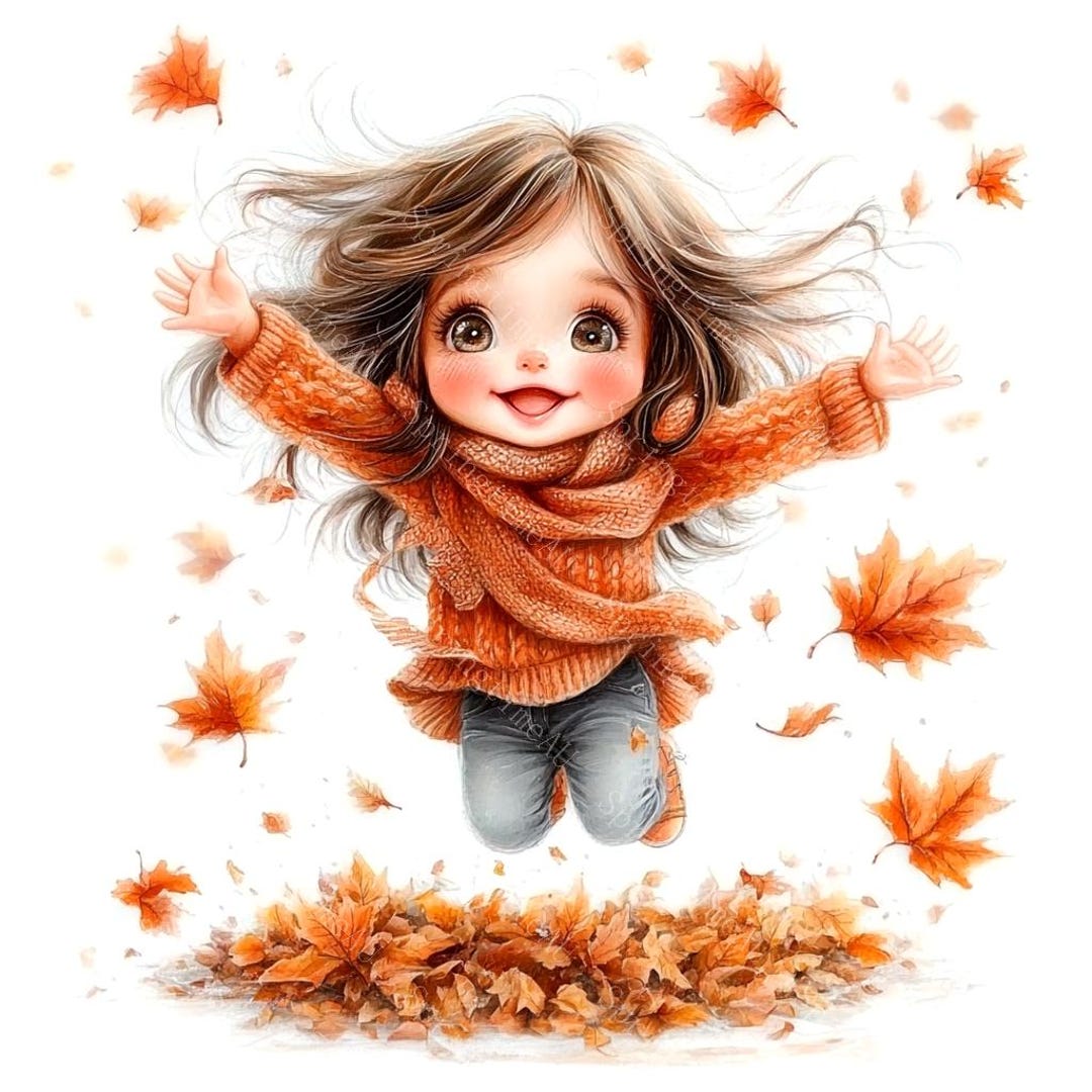 20 Quirky Girls in Autumn Clipart, Cute Girl, Funny Girl, Fall