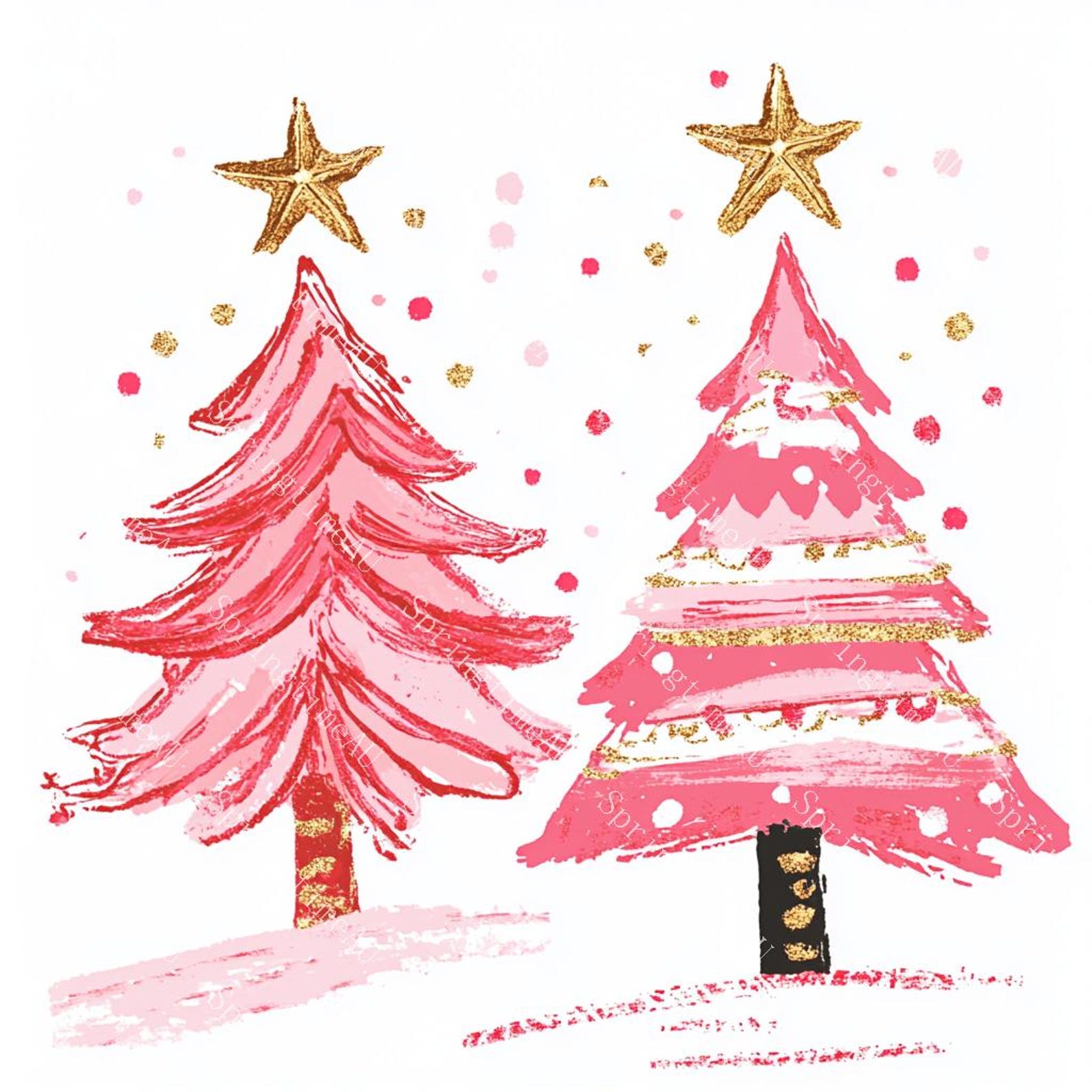 18 Pink Christmas Trees Clipart, Winter Festive, Christmas Clipart ...