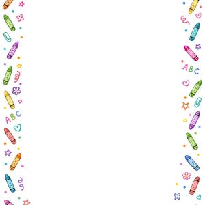 16 Crayon Border Clipart, Printable Classroom Paper JPG, Back To School,  A4 Page, Teacher Worksheet Frames, School Digital Download Kit