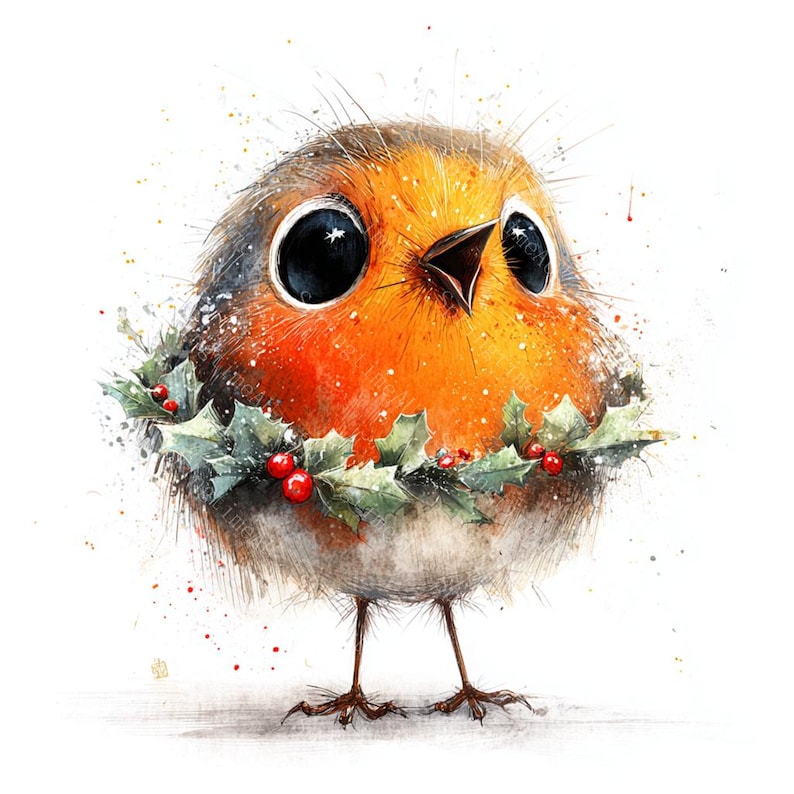 Whimsy Robin 20 Quirky Christmas Robin Clipart, Whimsical Bird, Christmas Card ...