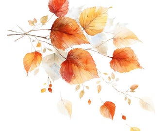 20 Falling Autumn Leaves Clipart, Fall Leaves, Printable Watercolor, High-Quality JPGs, Papercraft, Junk Journal, Digital Download