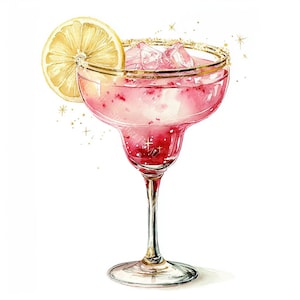 20 Pink Cocktail Clipart, Bridal Shower Drink, Alcohol Clipart, Printable Watercolor, High-Quality JPGs, Paper Craft, Junk Journal