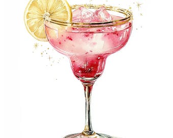 20 Pink Cocktail Clipart, Bridal Shower Drink, Alcohol Clipart, Printable Watercolor, High-Quality PNG/JPGs, Paper Craft, Junk Journal