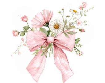 16 Pink Coquette Ribbon Bow Clipart, Wedding Flower, Printable Watercolor, High-Quality PNG/JPGs, Papercraft, Junk Journal, Digital Download