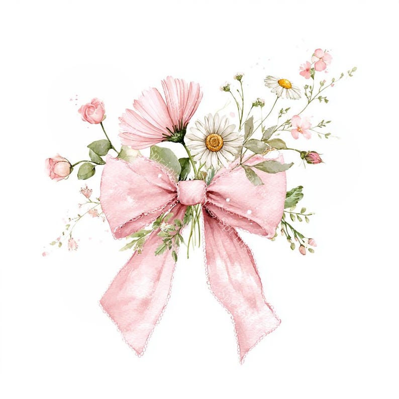 16 Pink Coquette Ribbon Bow Clipart, Wedding Flower, Printable Watercolor,High-Quality JPGs, Paper Craft, Junk Journal, Digital Download